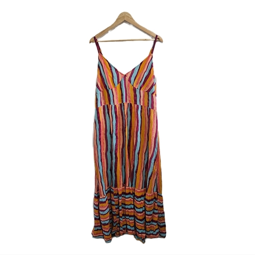 Bohemian multicolor stripe tiered maxi dress size XXL